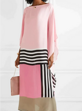 Unique Satin Striped Contrast Bat Sleeve Midi Dress